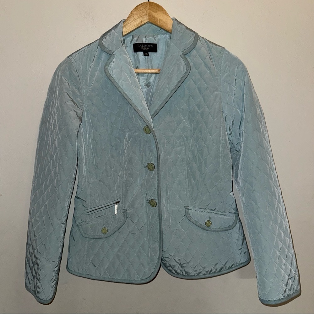 TALBOTS Women's Quilted Jacket Light Blue Size 2 Petite
